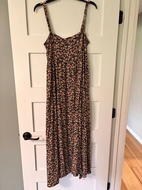 NATURAL LIFE Black Maxi Dress with Peach Floral Print